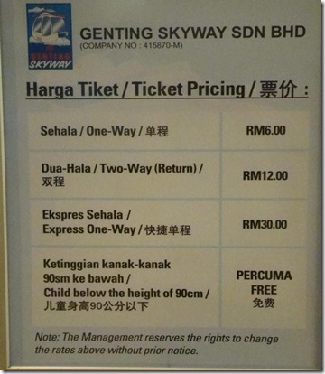 Skyway ticket chart