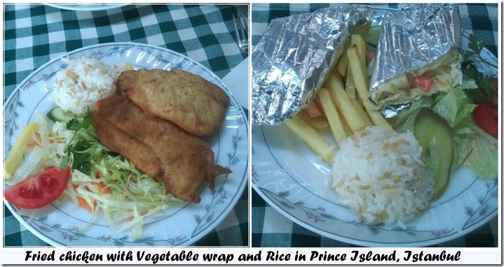 Fried Chicken with Vegetable wrap and rice